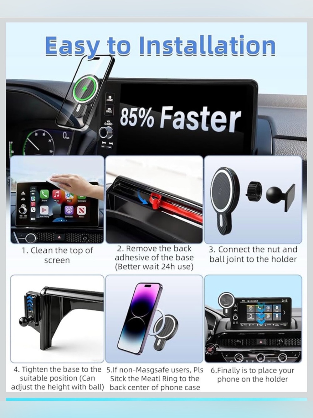 PZK Wireless Charging MagSafe Phone Mount Toyota Highlander 2020-2025 12.3” - Picture 8 of 11